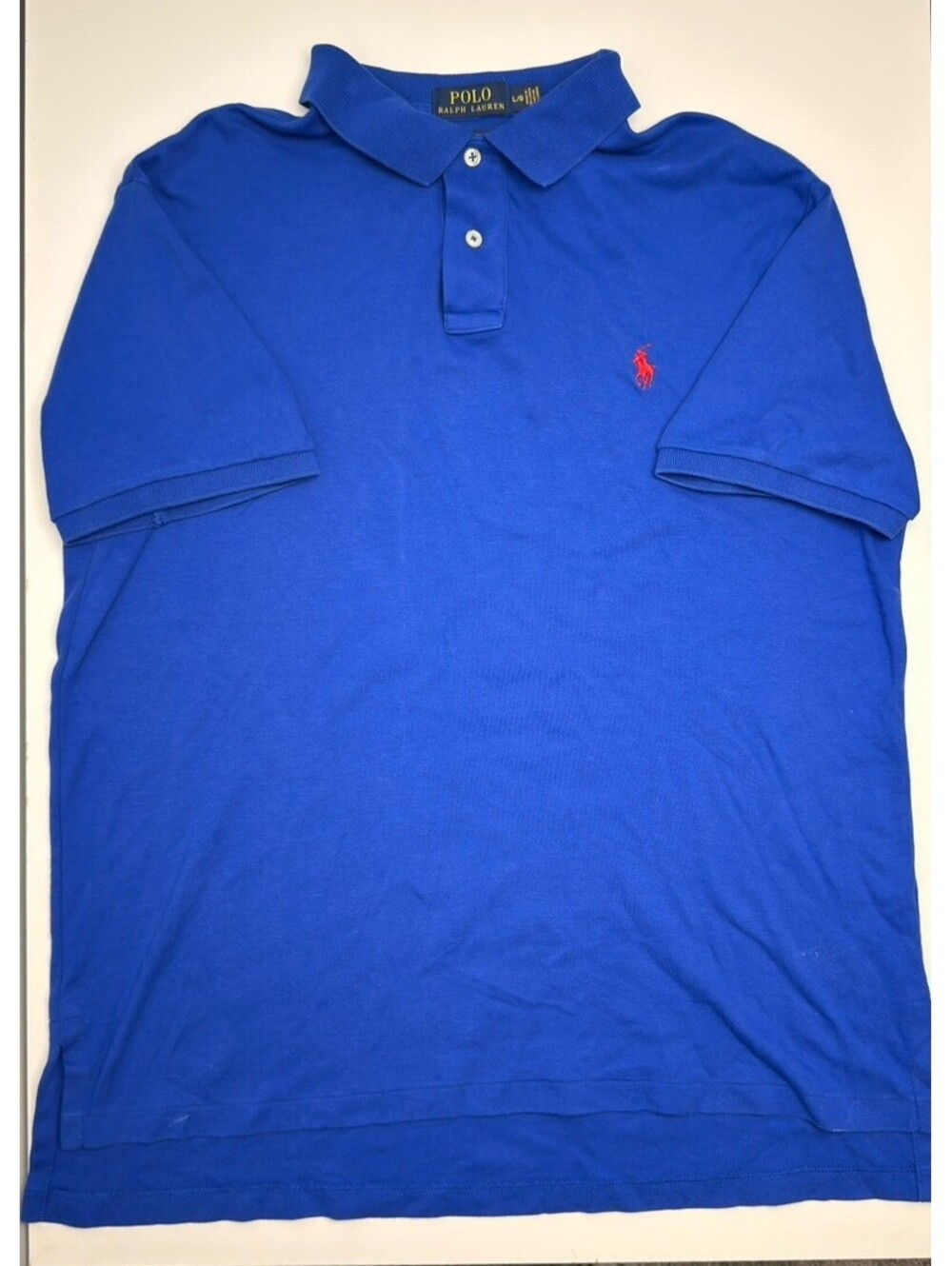 Polo Ralph Lauren Men's Large Blue Polo Custom Fit Shirt with Red Pony